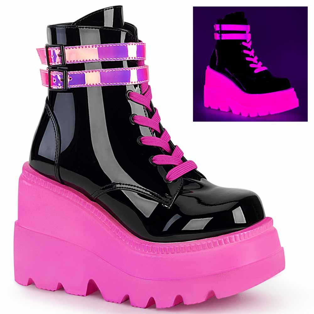 DemoniaCult - SHAKER-52 Bottes de plate-forme - Noir/Rose